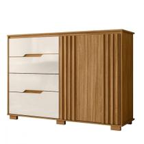 Cômoda Texas Com 4 Gavetas E 2 Portas Ripado Moval Freijo/off White