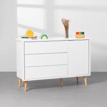 Cômoda Theo 1 Porta com Pés Retro Natural - Branco Fosco