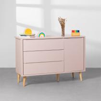 Cômoda Theo 1 Porta com Pés Retro Natural - Rosa Cômoda Theo 1 Porta com Pés Retro Natural - Rosa