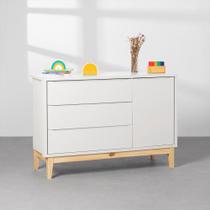 Cômoda Theo 1 Porta com Pés Square Natural - Branco Fosco Cômoda Theo 1 Porta com Pés Square Natural - Branco Fosco