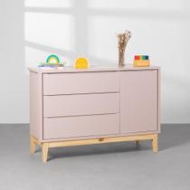 Cômoda Theo 1 Porta com Pés Square Natural - Rosa Cômoda Theo 1 Porta com Pés Square Natural - Rosa
