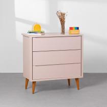 Cômoda Theo 3 Gavetas com Pés Retrô Mel - Rosa