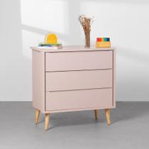 Cômoda Theo 3 Gavetas com Pés Retrô Natural - Rosa
