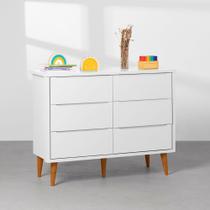 Cômoda Theo 6 Gavetas com Pés Retrô Mel Branco