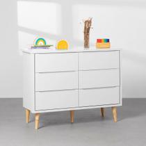 Cômoda Theo 6 Gavetas com Pés Retrô Natural - Branco