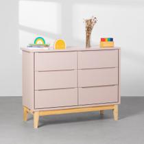 Cômoda Theo 6 Gavetas com Pés Square Natural Rosa