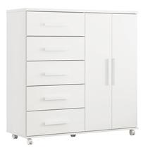 Cômoda Toronto com rodízios 05 gavetas e 02 portas Branco - Móveis Albatroz