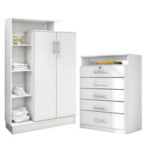 Cômoda Triunfo e Armário Multiuso Elite Branco Brilho - Demóbile