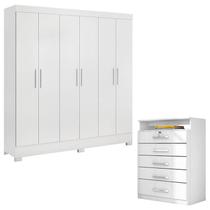 Cômoda Triunfo e Guarda Roupa Casal Prático Branco - Demóbile