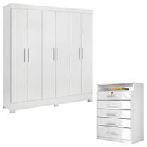Cômoda Triunfo E Guarda Roupa Casal Prático Branco - Demóbile