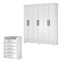Cômoda Triunfo e Guarda Roupa Casal Verso Branco - Demóbile