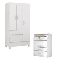 Cômoda Triunfo e Guarda Roupa Solteiro Wind Branco Flex - Demóbile