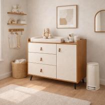Cômoda Trocador Infantil Carol com 3 Gavetas e 1 Porta Nature com OffWhite - Rede Móveis Cômoda Trocador Infantil Carol com 3 Gavetas e 1 Porta Nature com OffWhite - Rede Móveis