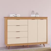 Cômoda Tuboarte Valentina 100% MDF com 4 gavetas 2 Portas e Kit de Pés Estilo Retrô