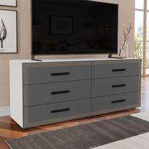 Cômoda Valência 6 Gavetas Branco/Cinza - Politorno