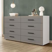 Cômoda Valência 8 Gavetas Branco/Cinza - Politorno Cômoda Valência 8 Gavetas Branco/Cinza - Politorno