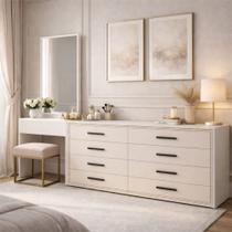 Cômoda Valência 8 Gavetas com Espelho Creme/Branco - Politorno Cômoda Valência 8 Gavetas com Espelho Creme/Branco - Politorno