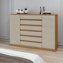 Cômoda Vedra 7 Gavetas 2 Portas Amêndoa Clean /Off White