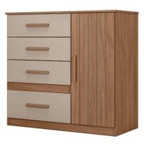 Comoda Venus 4 Gavetas 1 Porta 98 Cm Carvalho Fendi Friso Moval