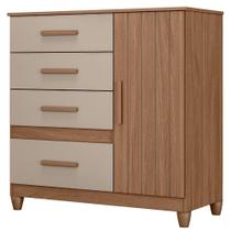 Comoda Venus 4 Gavetas 1 Porta Com Pes 98 Cm Carvalho Fendi Friso Moval