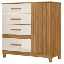 Comoda Venus 4 Gavetas 1 Porta Com Pes 98 Cm Freijo Off White Friso Moval