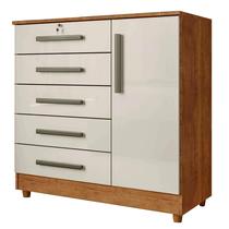Cômoda Vitória 5 Gavetas 1 Porta Rud Rack Cor Cedro Areia
