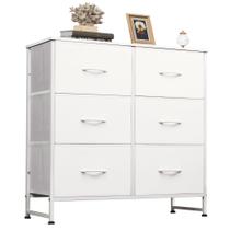 Cômoda WLIVE branca de 6 gavetas dupla com torre de armazenamento de tecido