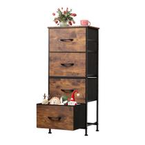 Cômoda WLIVE com 4 gavetas, torre de armazenamento de tecido, marrom rústico
