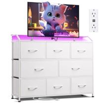 Cômoda WLIVE, luzes LED e tomada elétrica, 8 gavetas, brancas
