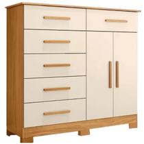 Cômoda Xangai 6 Gavetas 2 Portas Albatroz Cor Carvalho Off White