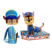 COMP Boneco Chase Gigante + Mochila Infantil 45cm Patrulha Canina Candide Mimo Toys