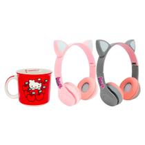COMP Cat Fone Bluetooth Dobrável c/ Microfone Cor Sortida + Caneca Hello Kitty 350ml