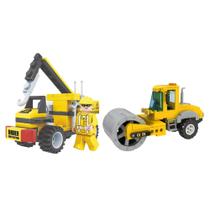 COMP Kit 2 Blocos de Montar Xalingo Cidade em Obras Guincho + Rolo Compactador