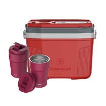 COMP Kit 2 Copos Térmicos Uniq Rosa Cyber 380mL + 1 Caixa Térmica SUV 20L Vermelha Termolar