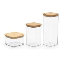 COMP Kit 3 Potes Herméticos Coza Modo Bambu 230ml 580ml 1,2L Tampa Bambu Cristal Brinox COMP Kit 3 Potes Herméticos Coza Modo Bambu 230ml 580ml 1,2L Tampa Bambu Cristal Brinox