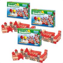 COMP Kit 3 un Blocos para Montar Brincando de Engenheiro 200 peças Madeira Reflorestada Xalingo 53065