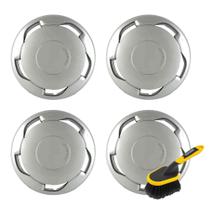 COMP Kit 4 Calotas Aro 14" Prata Modelo Orbital Grid + Escova Macia para Face de Rodas Vonder