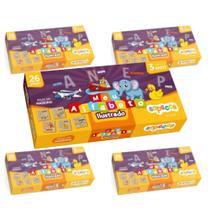 COMP Kit 5 Brinquedo Educativo Alfabeto Ilustrado 26 peças de Madeira Sopecca