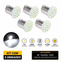 COMP Kit 5 Lâmpadas LED branca ré/traseira/freio 67 Ba15S-3014-22SMD 1 Polo 12v 6.000K Tarponn 5320