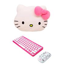 COMP Kit Almofada Formato Huggy Hello Kitty + Kit Teclado e Mouse Sem Fio Hello Kitty