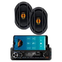 COMP Kit Alto Falantes Automotivos 6x9" 110W 4 Ohms + Rádio com Suporte para Celular