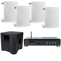 COMP Kit Amplificador Comércio Slim 2200 + 4 Arandelas + 1 Sub RD SW8 Barbearias e Lojas de Shopping
