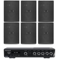 COMP Kit Amplificador Frahm Sensus 260 60W Bluetooth 5.0 + 6 Caixas PS 200 Preta