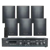 COMP Kit Amplificador Frahm SLIM 1600 G5 60W Bluetooth 5.0 + 6 Caixas PS 200 Preta Frahm
