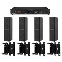 COMP Kit Amplificador Receiver 400W RMS + 4 Caixas de Som Passiva 4" 200W + 4 Suportes de Fixação