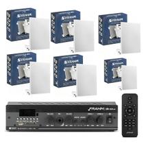 COMP Kit Amplificador Receiver Bluetooth 5.0 Frahm SLIM 1600 + 6 Arandelas Teto 40W Branca - Frahm