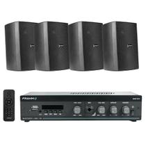 COMP Kit Amplificador Receiver SLIM 1000 G5 + 4 Caixas PS 200 Preta Frahm