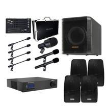 COMP Kit Áudio Completo Subwoofer 100W + Amplificador 400W + 4 Caixas 70W + Microfones