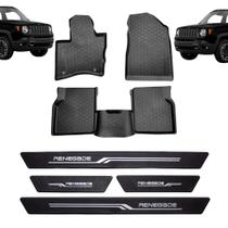 COMP Kit Automotivo Renegade: Tapete Preto Tipo Bandeja 4 Portas + Soleira Preta 4 Portas
