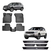 COMP Kit Automotivo T-Cross 4 Portas: Tapete Bandeja Preto 2019 5 Pçs + Soleira Preta 2018 4 Pçs